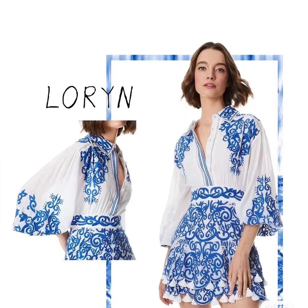 NWT $595 Alice Olivia Loryn Embroidered Long Sleeve Tiered Dress